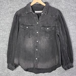 Free People With Love Denim Top We The Free Jacket Pearl Snap Size M